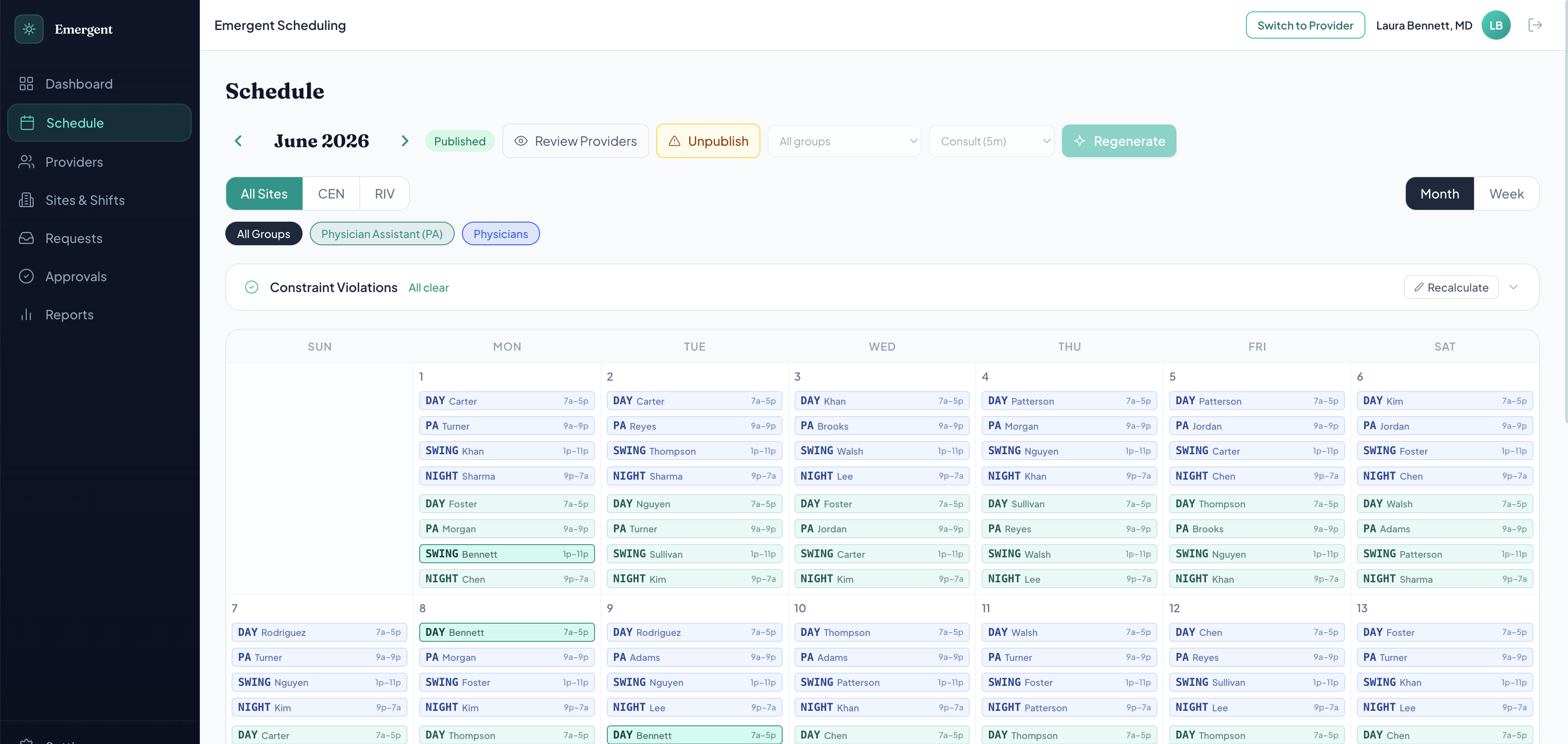 Admin schedule grid