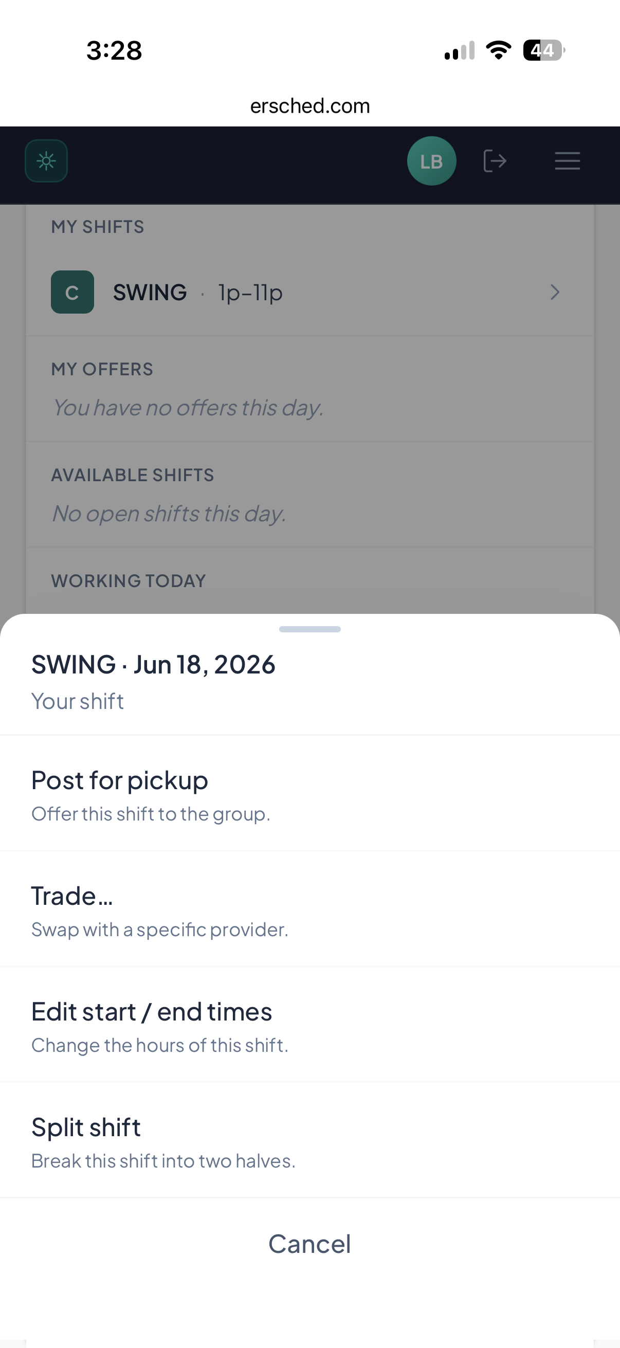 Mobile shift action sheet