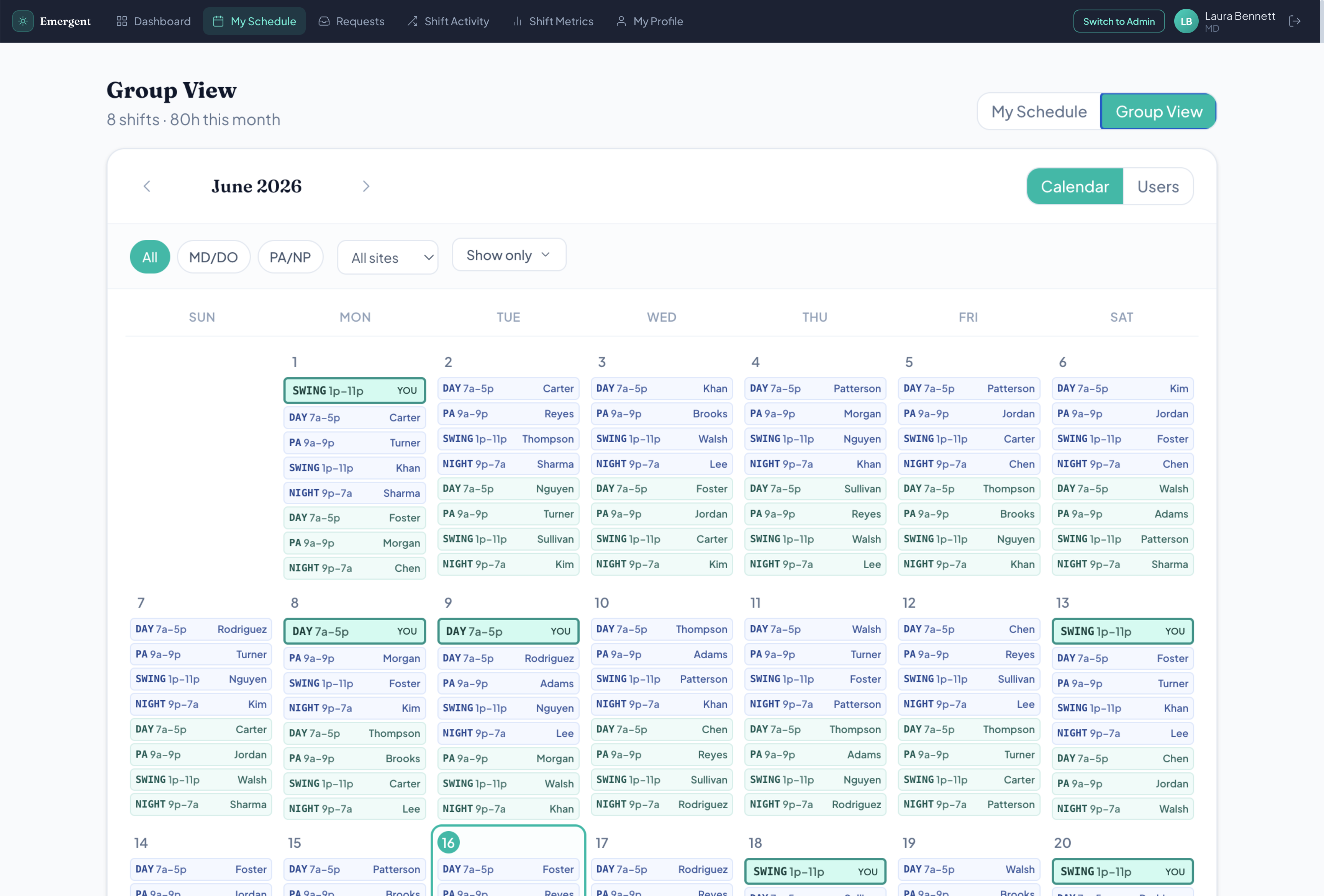 Group schedule view